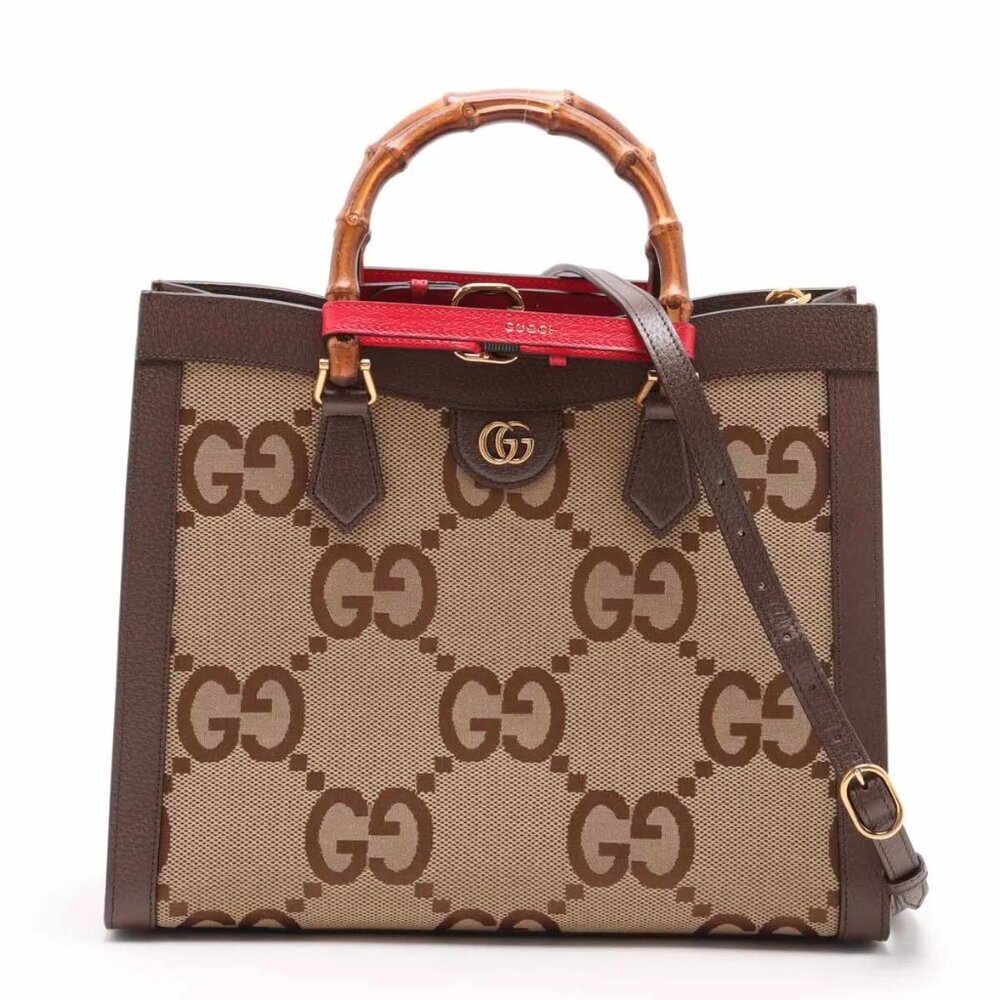 👜 Gucci Bamboo Jumbo GG Canvas 2-Way Handbag Brown 655658